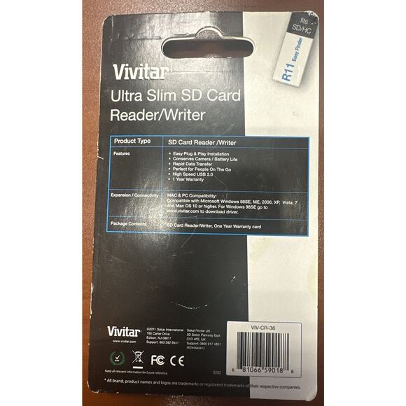 Vivitar Ultra Slim SD Card Reader/Writer. CR-36. R11 Easy Finder Fits SD/HC. - Picture 2 of 5
